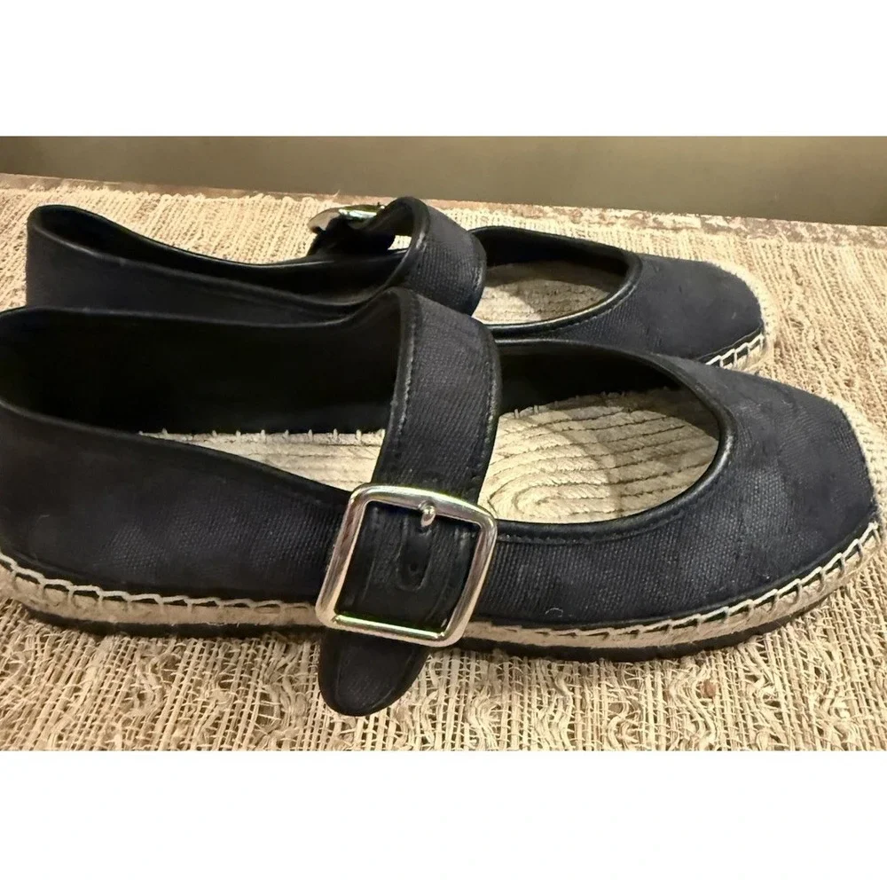 COACH‎ Courtney Mary Jane Black Espadrille Flats 8.5 In Signature Canvas